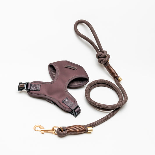 Set | Harness & Rope Leash | Mocha Melt - Brown
